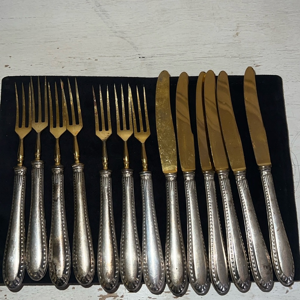 Antique 800 silver crown hallmark silverware forks & knives 6” cutlery